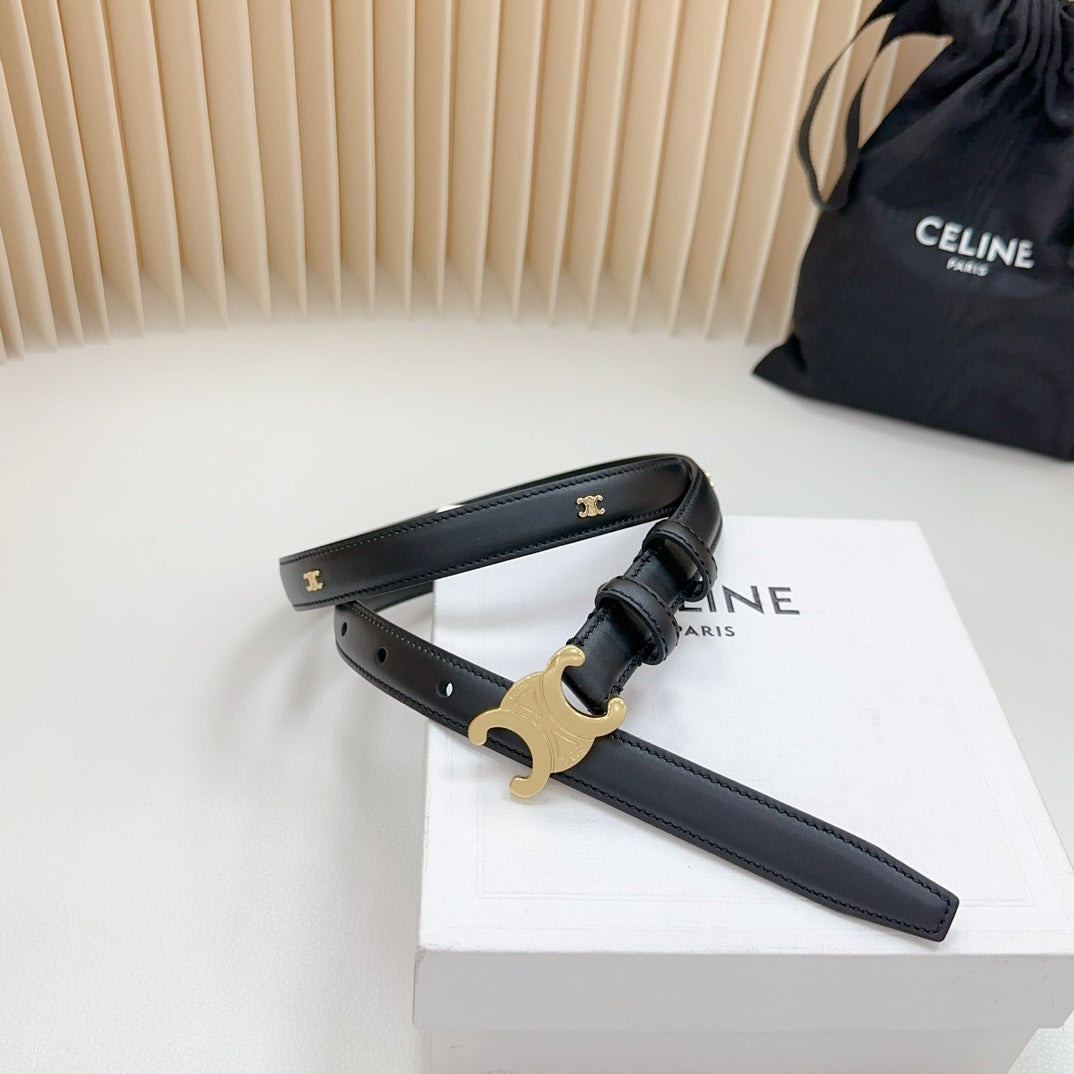 Triomphe Belt 18mm Black Calfskin Gold Buckle Logo Motif Attached