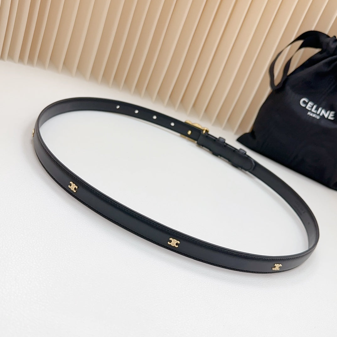 Triomphe Belt 18mm Black Calfskin Gold Buckle Logo Motif Attached