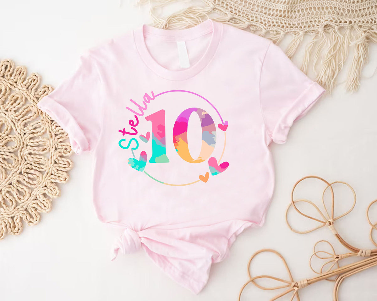 Custom Birthday Girl Shirt,Personalized Age With Girls Name Birthday Shirt,Custom 10th Birthday Shirt Girl,Birthday Girl Gift,Tenth Bday Tee