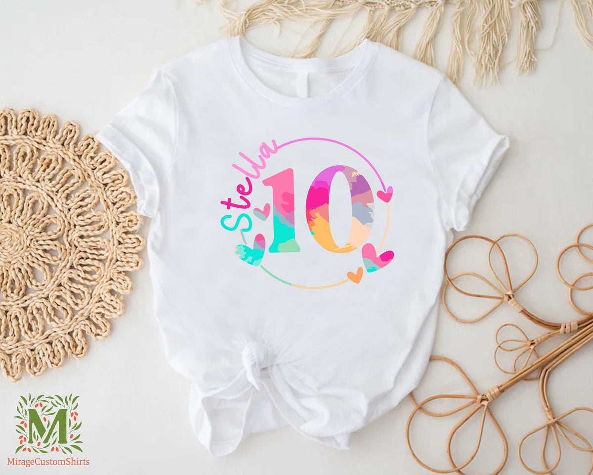 Custom Birthday Girl Shirt,Personalized Age With Girls Name Birthday Shirt,Custom 10th Birthday Shirt Girl,Birthday Girl Gift,Tenth Bday Tee