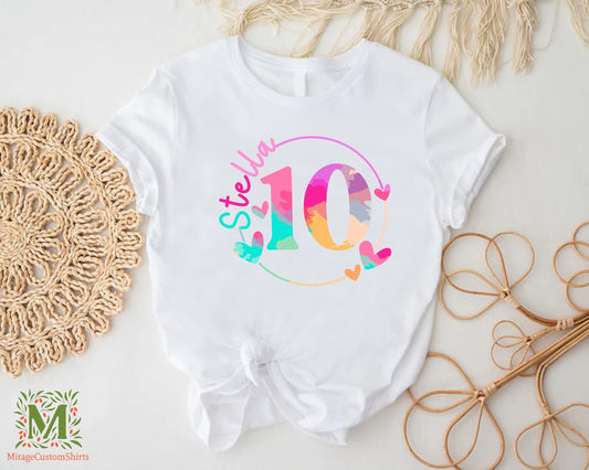 Custom Birthday Girl Shirt,Personalized Age With Girls Name Birthday Shirt,Custom 10th Birthday Shirt Girl,Birthday Girl Gift,Tenth Bday Tee