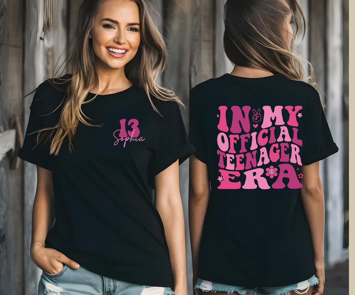Custom 13th Birthday Shirt, In My Official Teenager Era Tee, Personalized 13 Birthday Gift Girl, Groovy Pink Birthday TShirt, 13th Top
