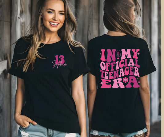 Custom 13th Birthday Shirt, In My Official Teenager Era Tee, Personalized 13 Birthday Gift Girl, Groovy Pink Birthday TShirt, 13th Top