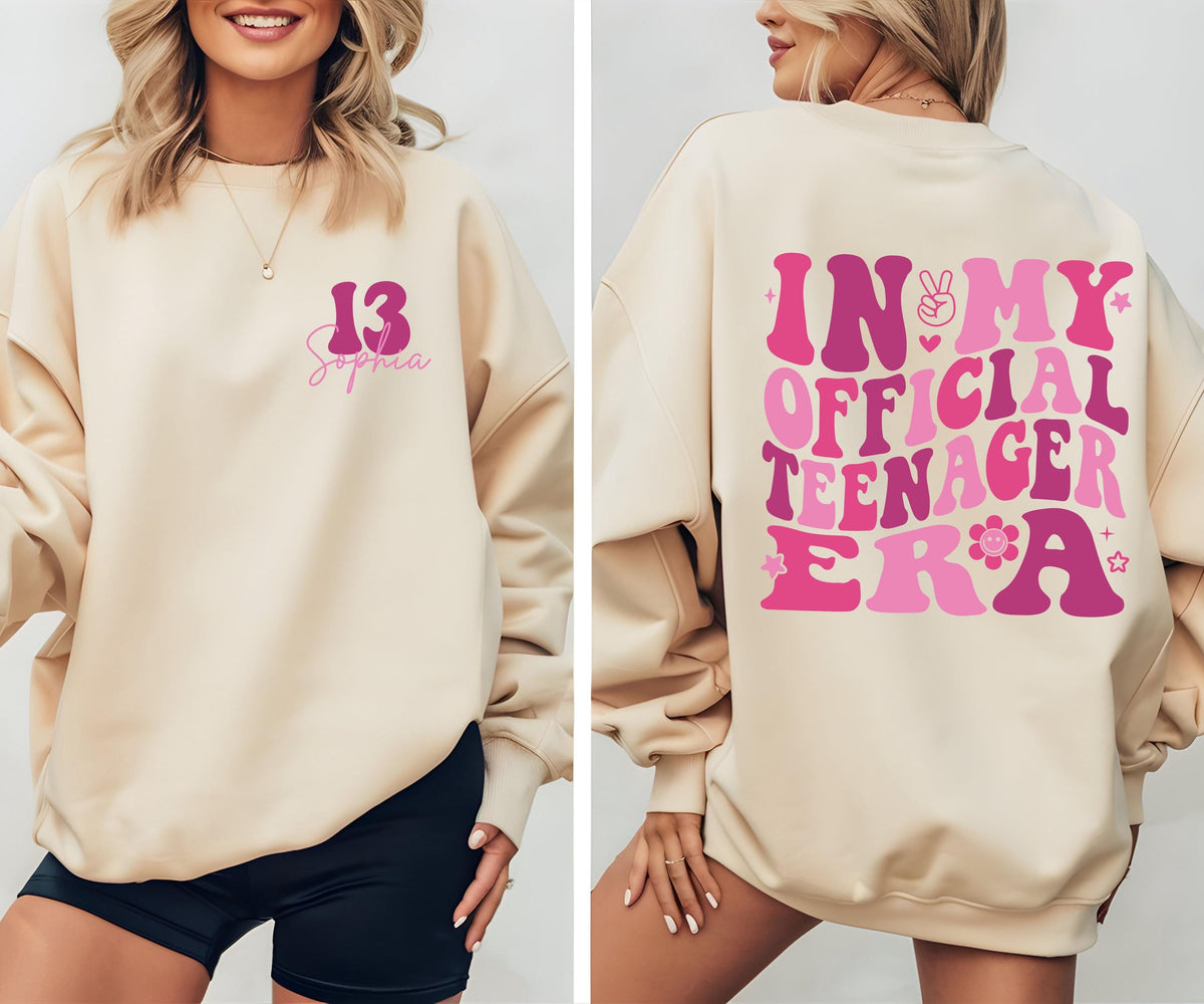 Custom 13th Birthday Shirt, In My Official Teenager Era Tee, Personalized 13 Birthday Gift Girl, Groovy Pink Birthday TShirt, 13th Top