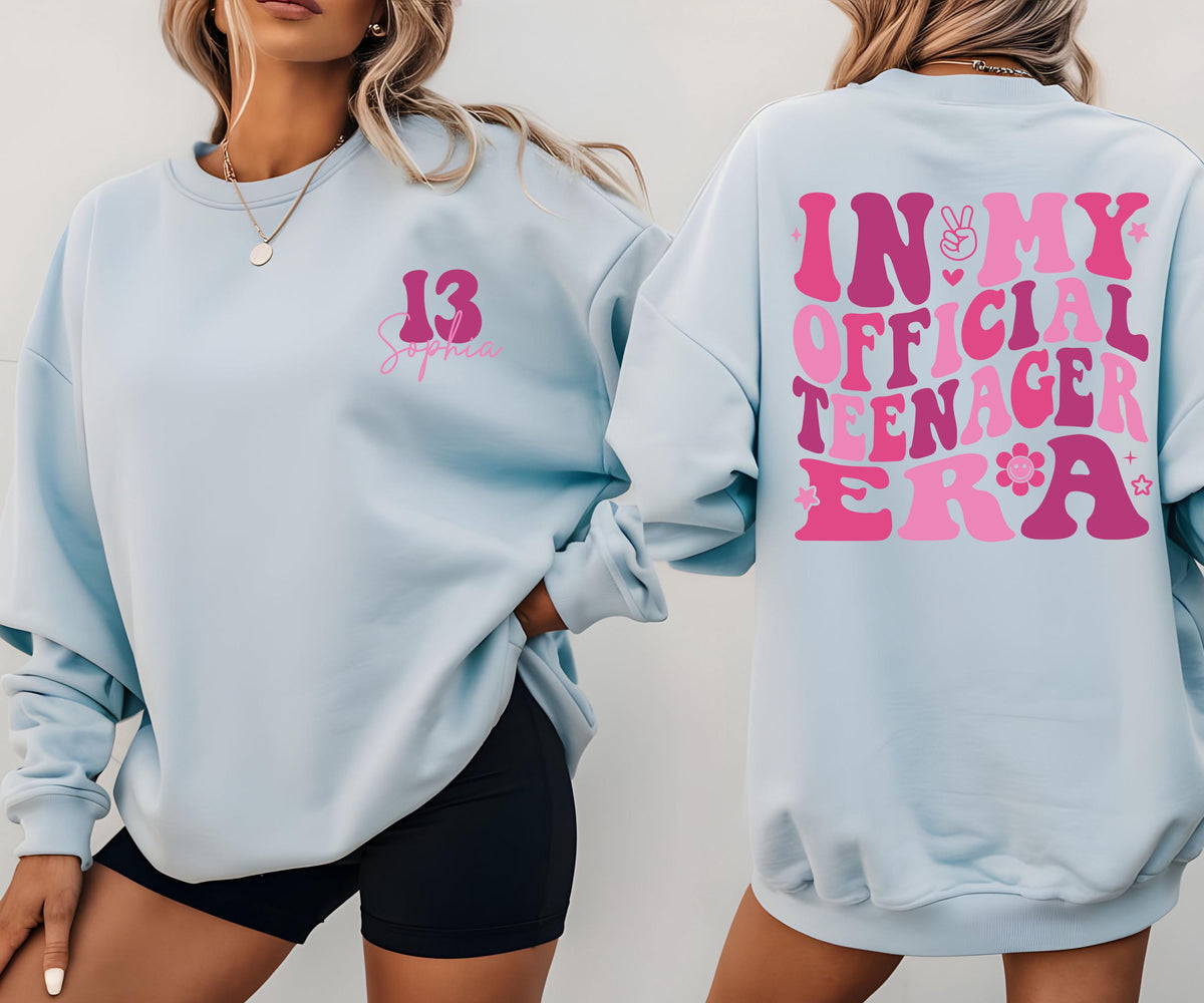 Custom 13th Birthday Shirt, In My Official Teenager Era Tee, Personalized 13 Birthday Gift Girl, Groovy Pink Birthday TShirt, 13th Top