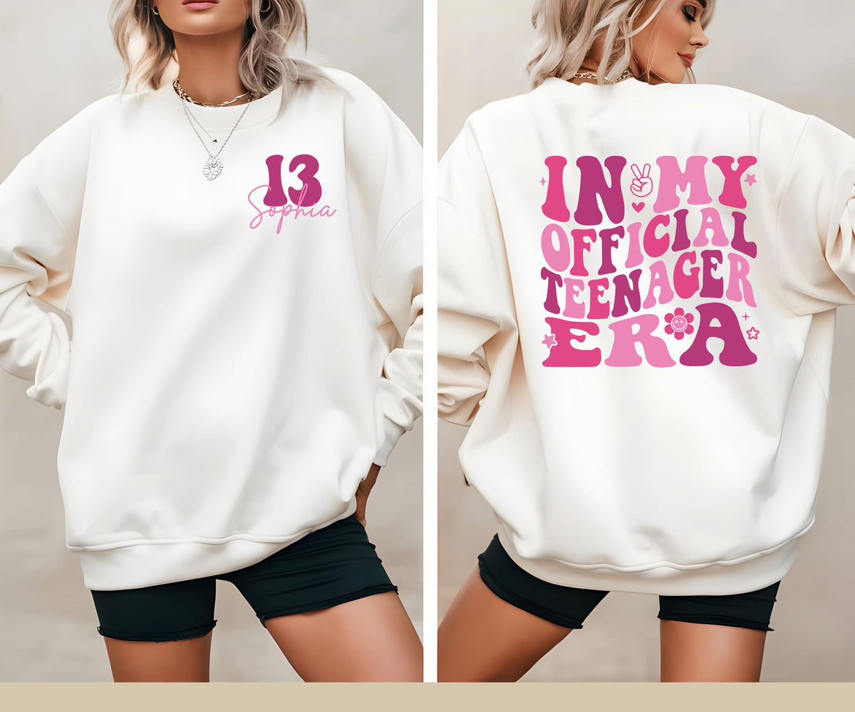 Custom 13th Birthday Shirt, In My Official Teenager Era Tee, Personalized 13 Birthday Gift Girl, Groovy Pink Birthday TShirt, 13th Top