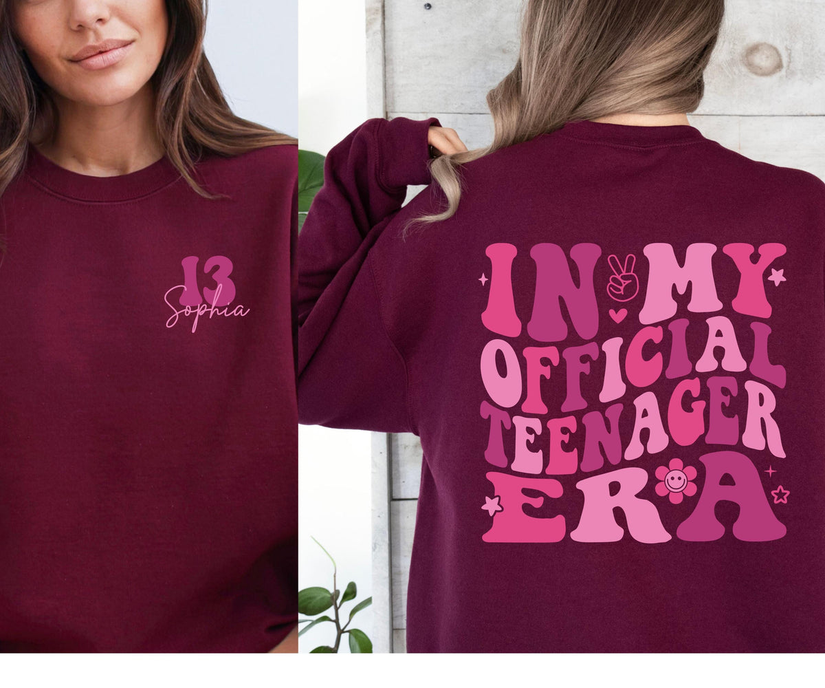 Custom 13th Birthday Shirt, In My Official Teenager Era Tee, Personalized 13 Birthday Gift Girl, Groovy Pink Birthday TShirt, 13th Top