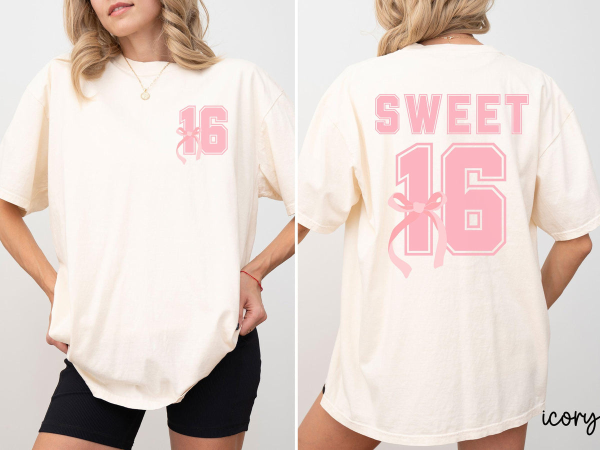Comfort Colors Custom Coquette Bow Shirt, Sweet 16 Shirt, 16 Birthday Gift, Birthday Shirt, Coquette Aesthetic, Ribbon Shirt, 16th Birthday