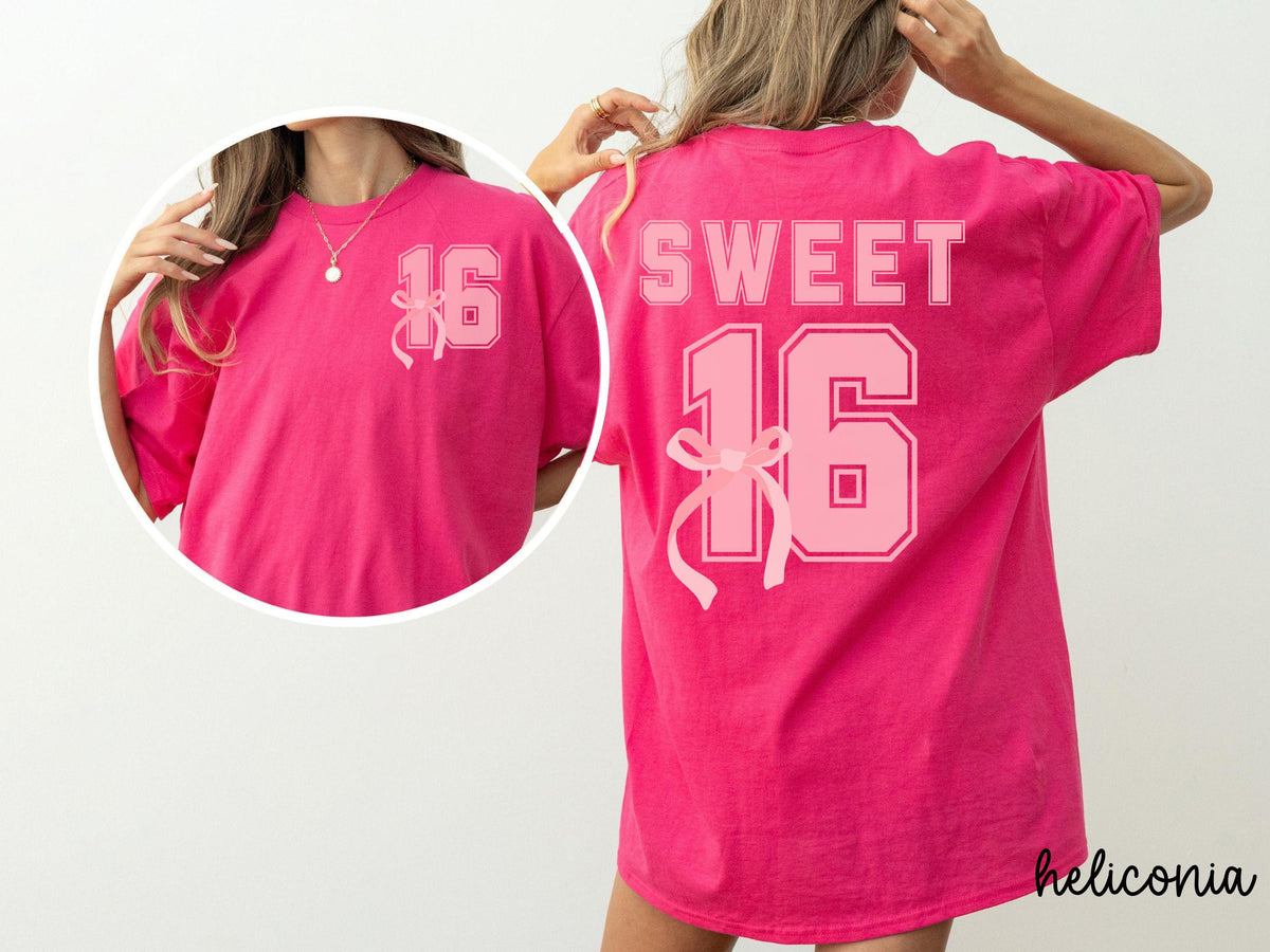 Comfort Colors Custom Coquette Bow Shirt, Sweet 16 Shirt, 16 Birthday Gift, Birthday Shirt, Coquette Aesthetic, Ribbon Shirt, 16th Birthday