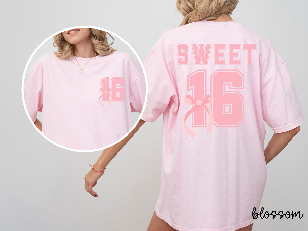 Comfort Colors Custom Coquette Bow Shirt, Sweet 16 Shirt, 16 Birthday Gift, Birthday Shirt, Coquette Aesthetic, Ribbon Shirt, 16th Birthday