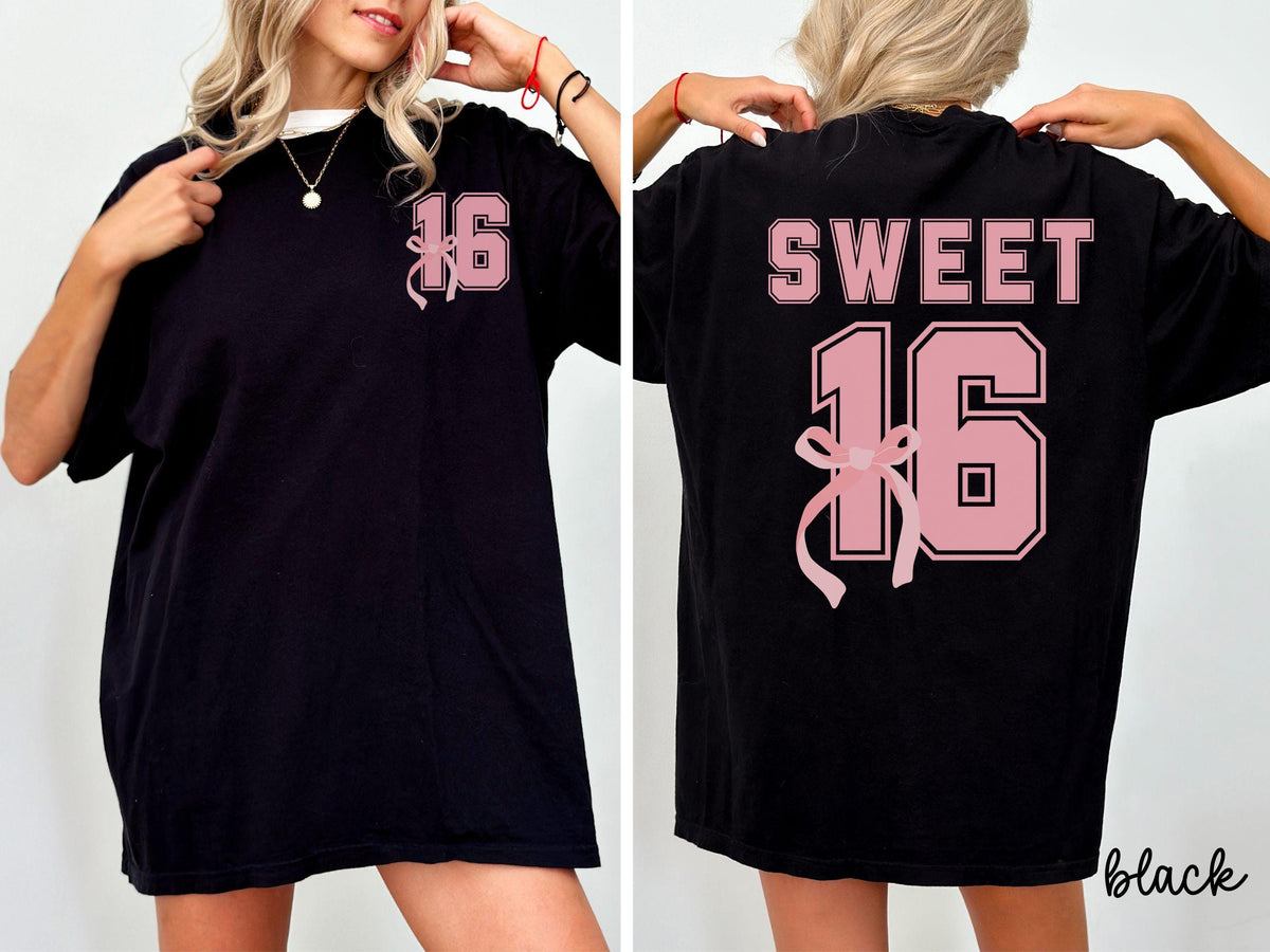 Comfort Colors Custom Coquette Bow Shirt, Sweet 16 Shirt, 16 Birthday Gift, Birthday Shirt, Coquette Aesthetic, Ribbon Shirt, 16th Birthday
