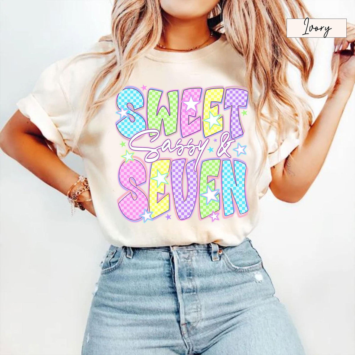 Sweet Sassy and Seven Girls shirt, Custom Girl Birthday Party Tee, 7-Year-Old Birthday Gift, Birthday Shirt for Seven-Year-Old Girl