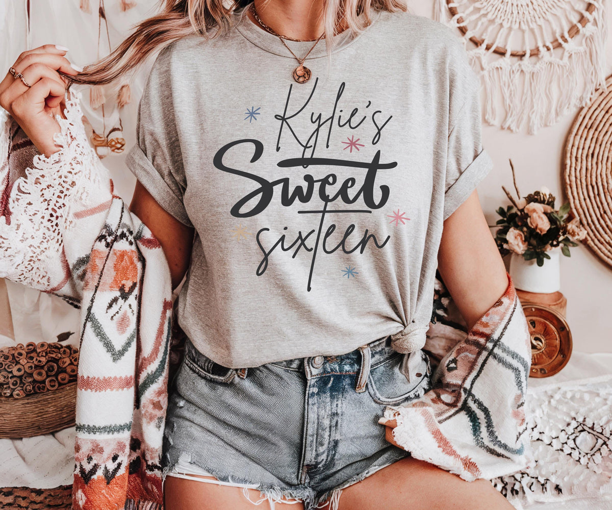 Sweet Sixteen Shirt – Custom Name 16th Birthday – Bella Canvas Soft Party Shirts Youth Adult