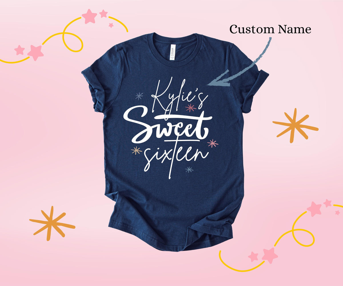 Sweet Sixteen Shirt – Custom Name 16th Birthday – Bella Canvas Soft Party Shirts Youth Adult