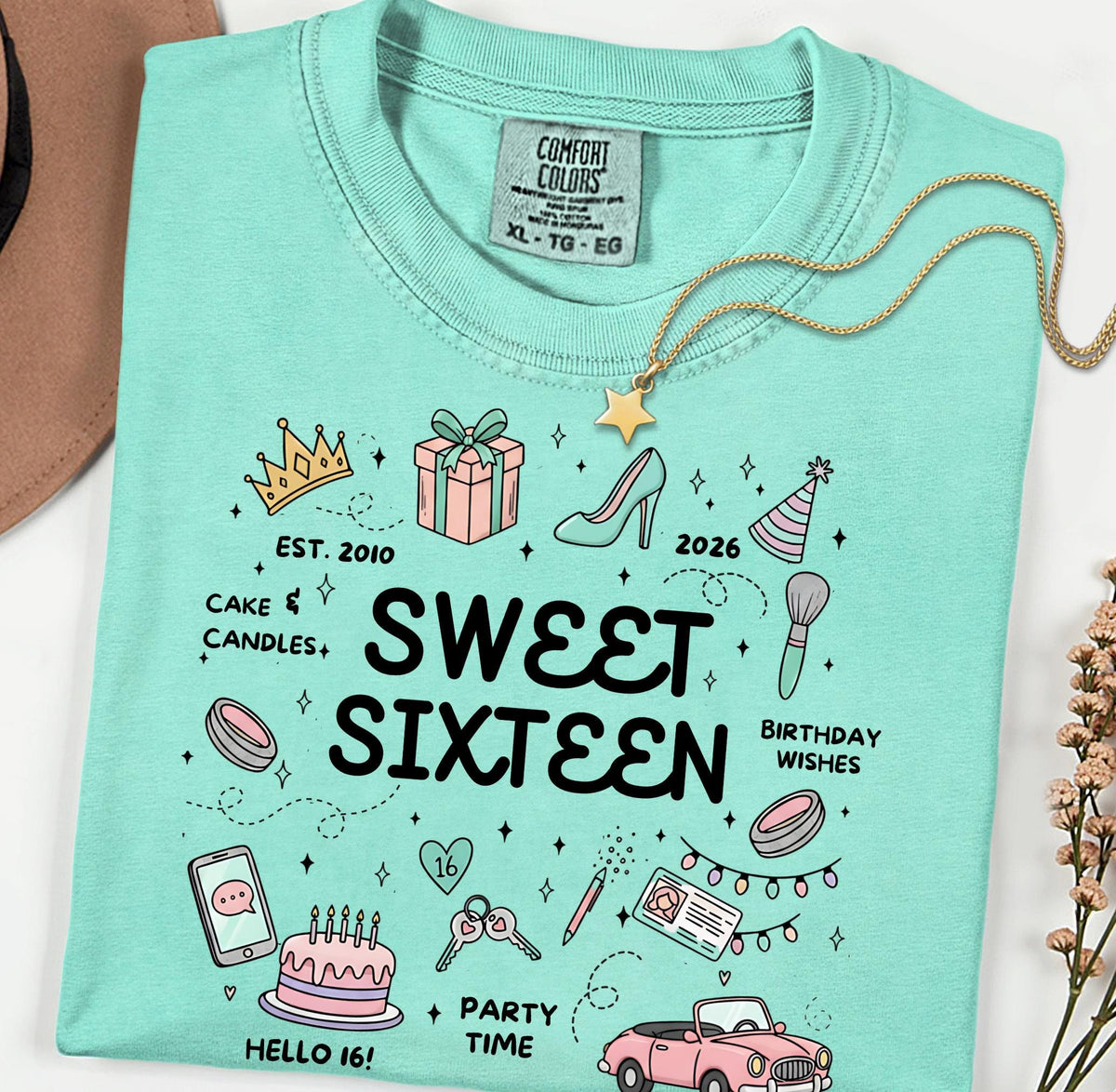 Custom 16th Birthday Shirt,Personalized 16th Birthday Gift Girl Sweet Sixteen Present,Comfort Colors Tee.Milestone Gift for Daughter