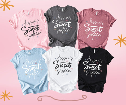 Sweet Sixteen Shirt – Custom Name 16th Birthday – Bella Canvas Soft Party Shirts Youth Adult
