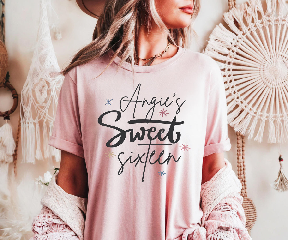Sweet Sixteen Shirt – Custom Name 16th Birthday – Bella Canvas Soft Party Shirts Youth Adult