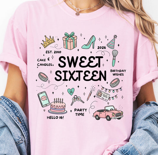 Custom 16th Birthday Shirt,Personalized 16th Birthday Gift Girl Sweet Sixteen Present,Comfort Colors Tee.Milestone Gift for Daughter