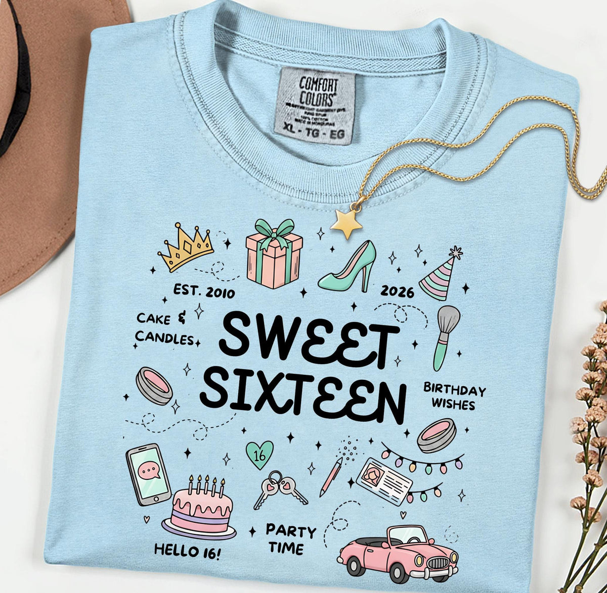 Custom 16th Birthday Shirt,Personalized 16th Birthday Gift Girl Sweet Sixteen Present,Comfort Colors Tee.Milestone Gift for Daughter